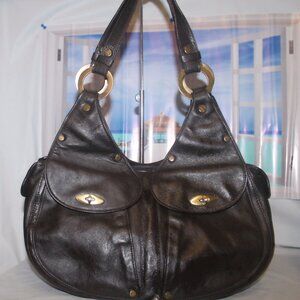 $450 Lamarthe Paris Rich Brown Leather Hobo Shoulder Bag Purse